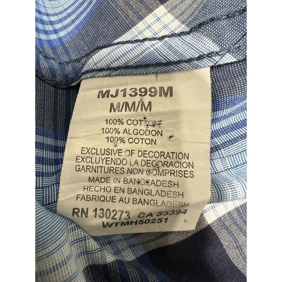 Wrangler Men's 20X Western Shirt Blue Plaid Pearl Snap Size M Contrast Stitching - Picture 6 of 10